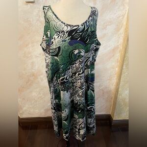 Sleeveless Abstract Print Swing Dress in Green & Black 3XL
